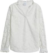NIKKI LUND Kang Lace Appliqué Split Neck Top
