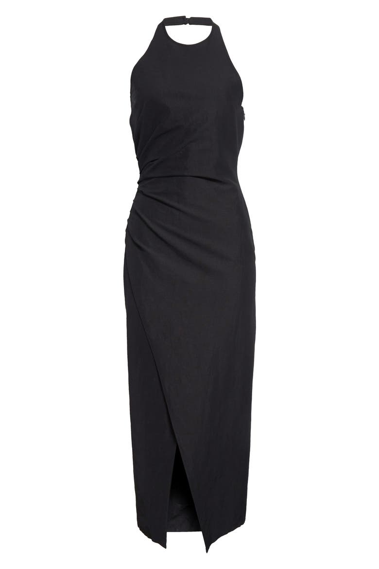 Sylvie Halter Neck Linen Blend Dress, Alternate, color, BLACK