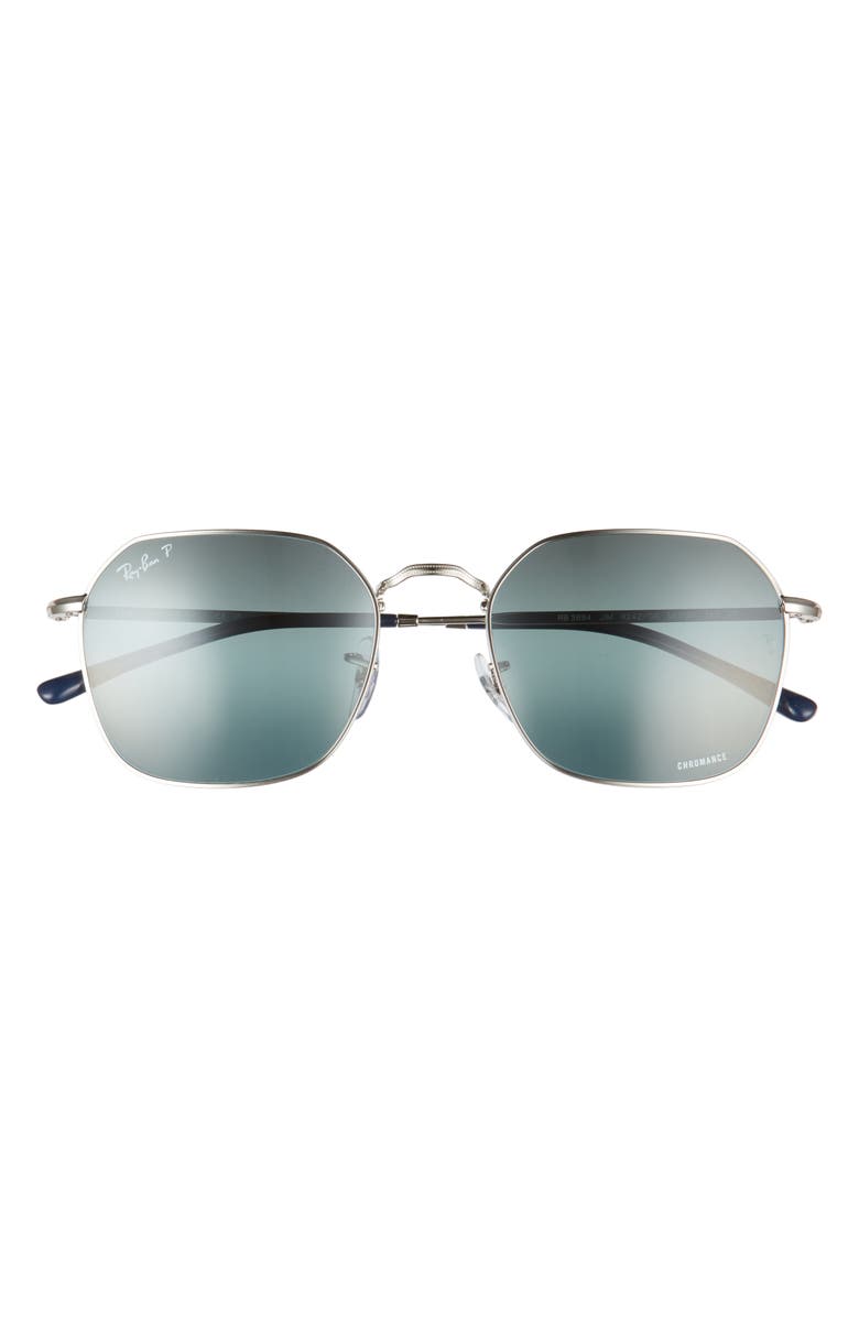 Ray-Ban 55mm Polarized Mirror Geometric Sunglasses, Main, color, Silver