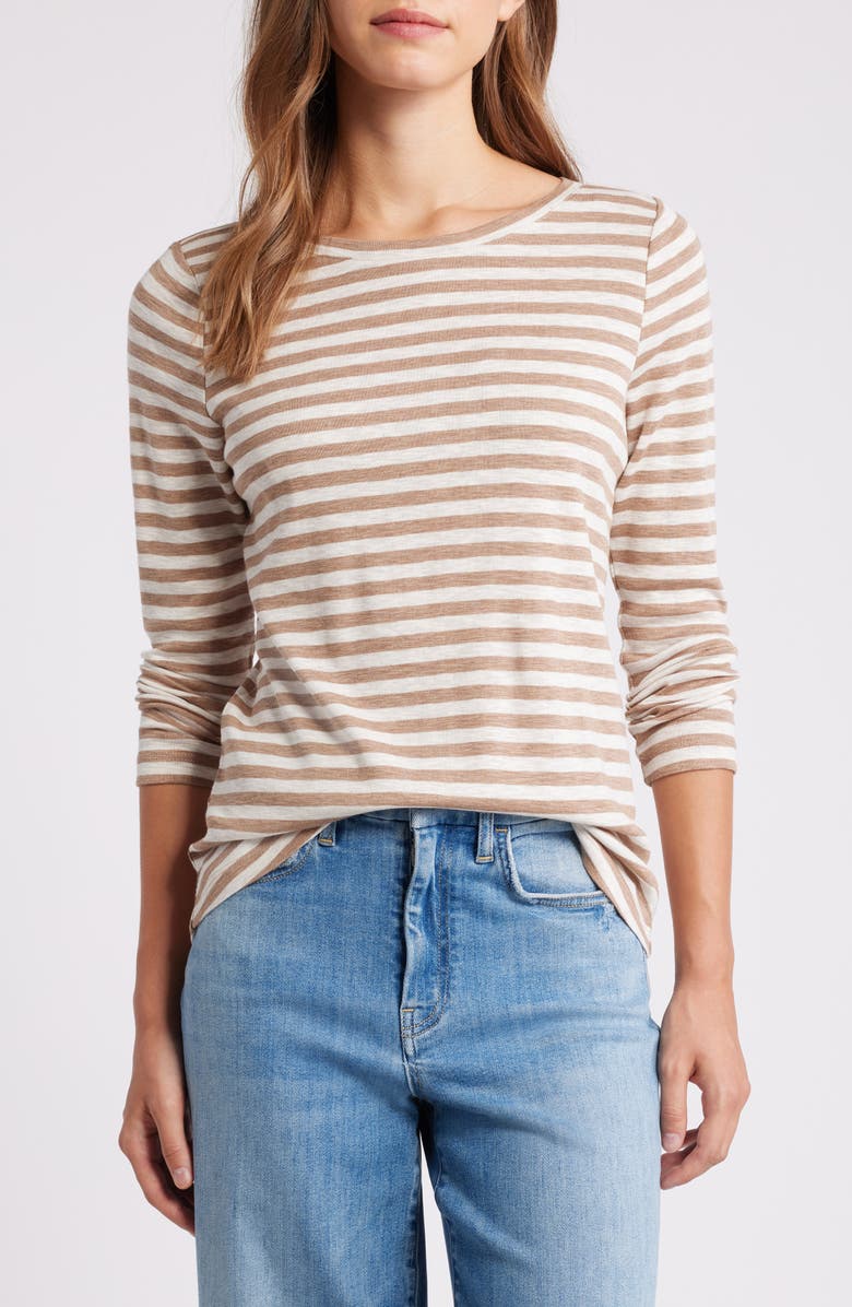 NZT by NIC+ZOE Stripe Boat Neck T-Shirt, Main, color, Neutral Multi