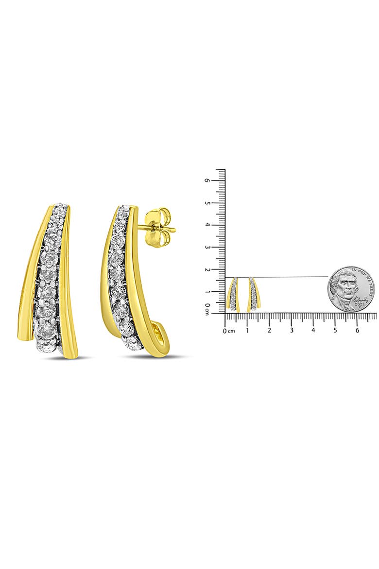 10K Yellow Gold Plated Silver 0.50 Ct Round Diamond Graduated Huggie Earrings, Alternate, color, Yellow