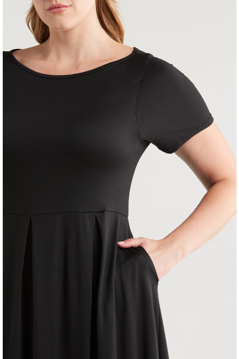 Stretch A-Line Midi Dress, Alternate, color, BLACK