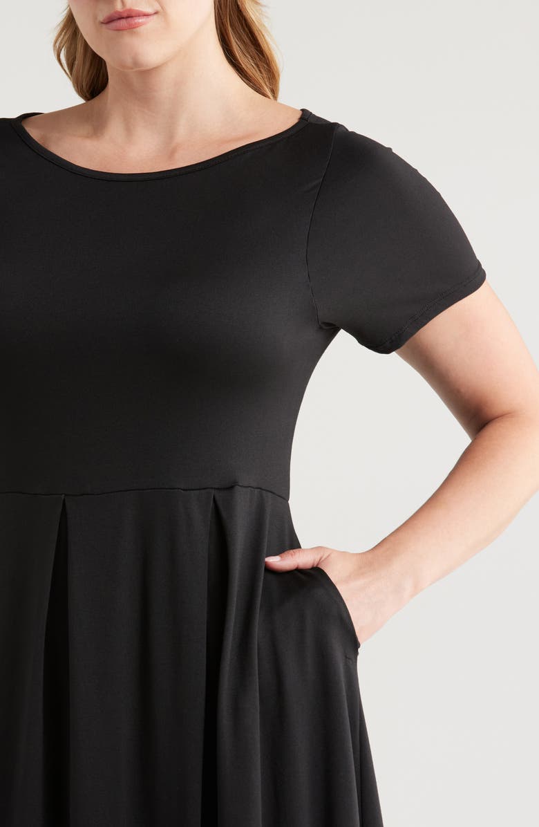 24seven Comfort Apparel Stretch A-Line Midi Dress, Alternate, color, Black