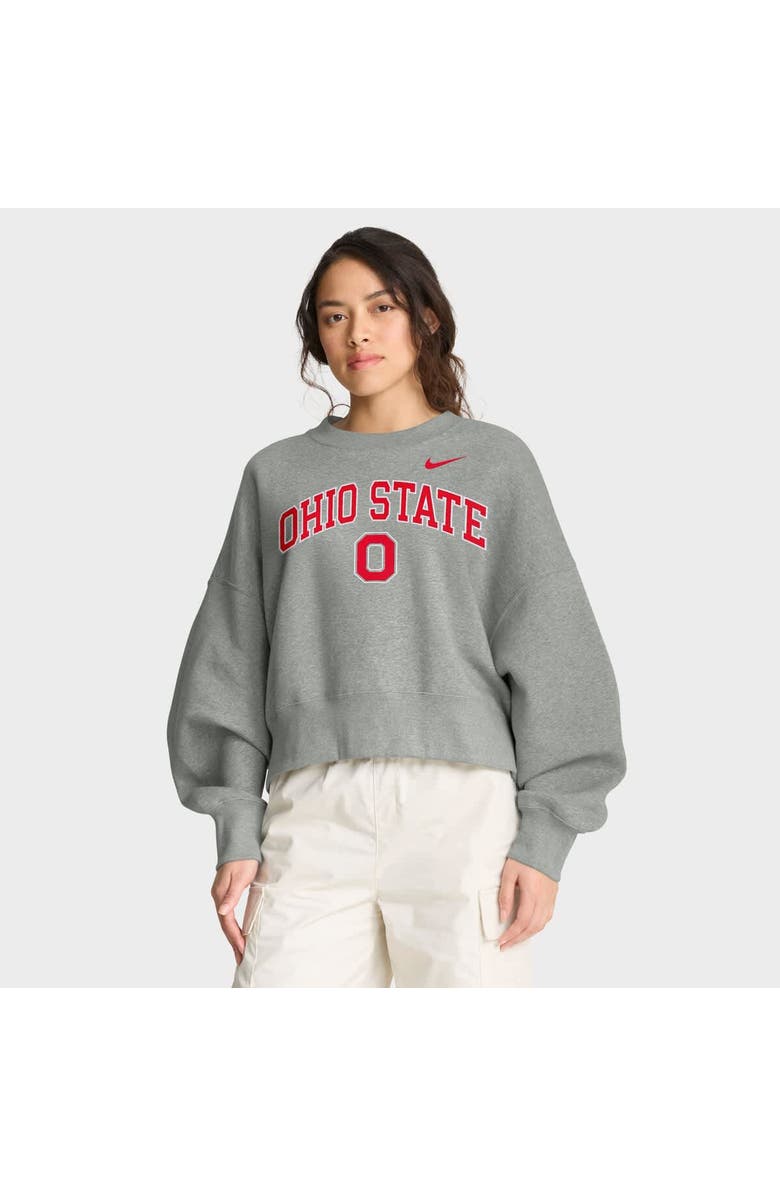 Nike Women's Nike Heather Gray Ohio State Buckeyes Oversized Phoenix Arch Pullover Sweatshirt, Main, color, Heather Gray