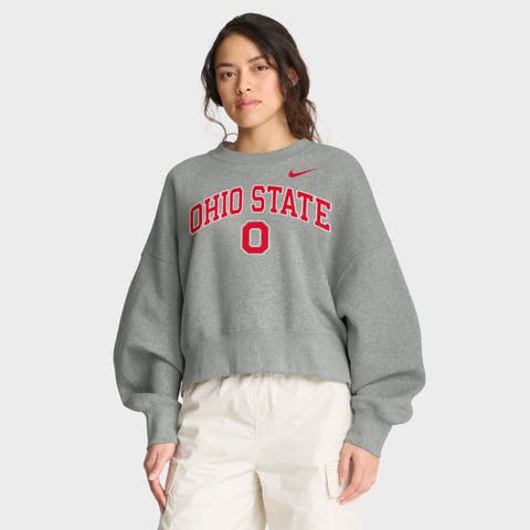 Women's Nike Heather Gray Ohio State Buckeyes Oversized Phoenix Arch Pullover Sweatshirt