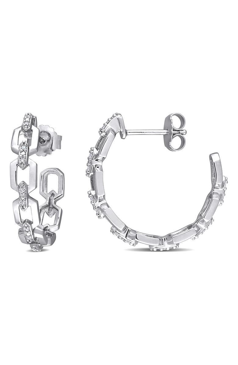 DELMAR Diamond Open Work Hoop Earrings - 0.14ct., Main, color, Silver