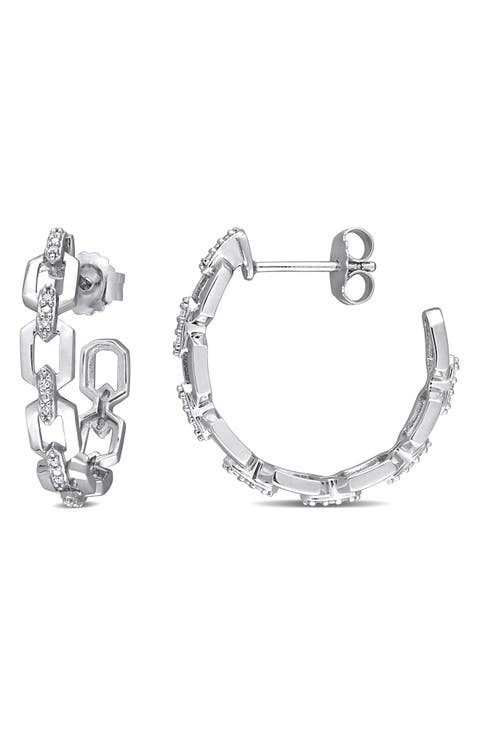 Diamond Open Work Hoop Earrings - 0.14ct.