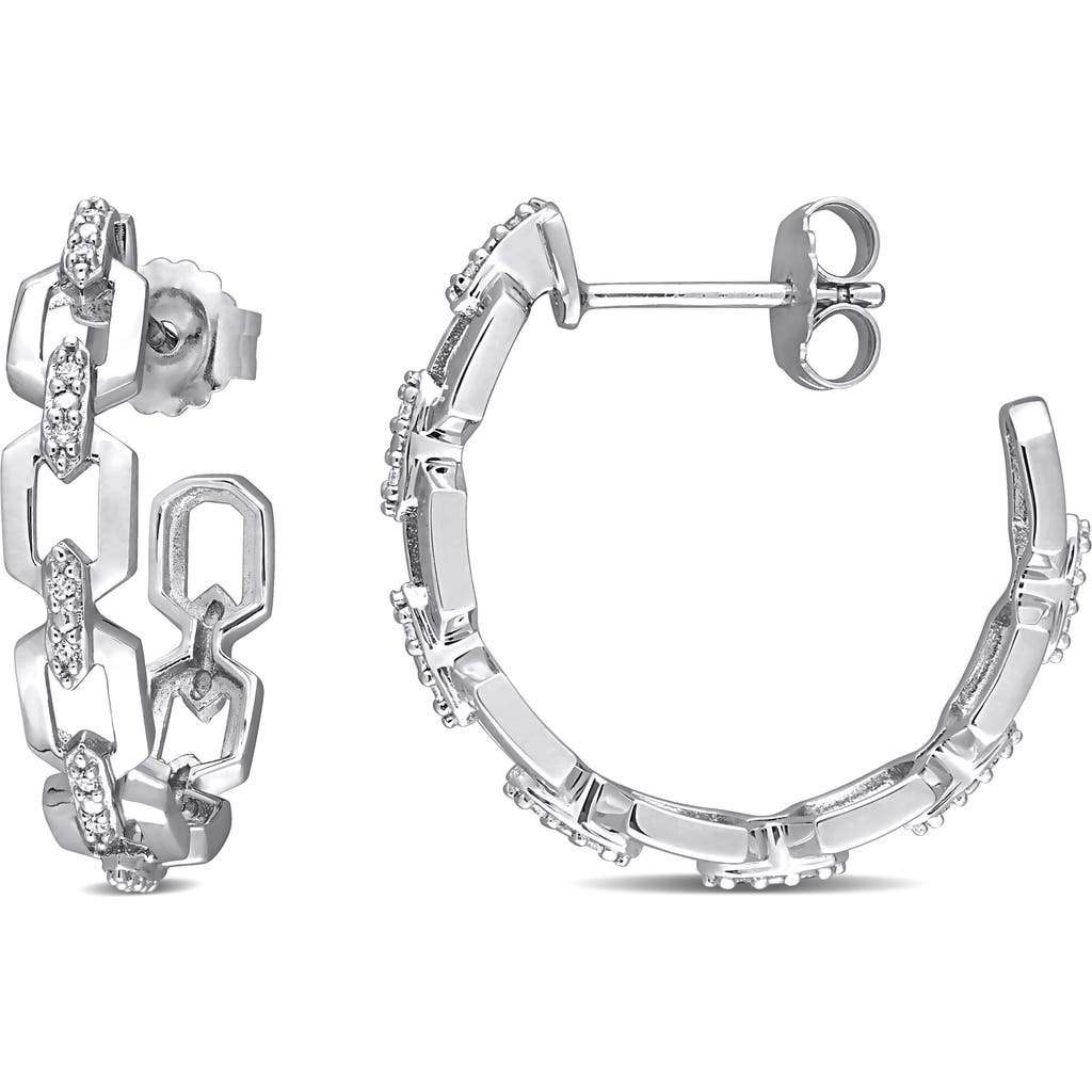 Delmar Diamond Oval Link Hoop Earrings In Silver