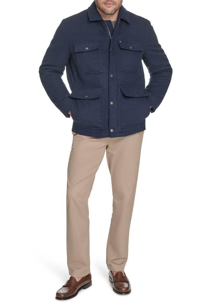 Faux Wool Quilted Jacket, Alternate, color, NAVY
