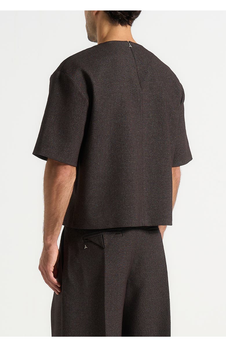 Manière De Voir Leon Boxy Cropped Hatched T-Shirt, Alternate, color, Brown