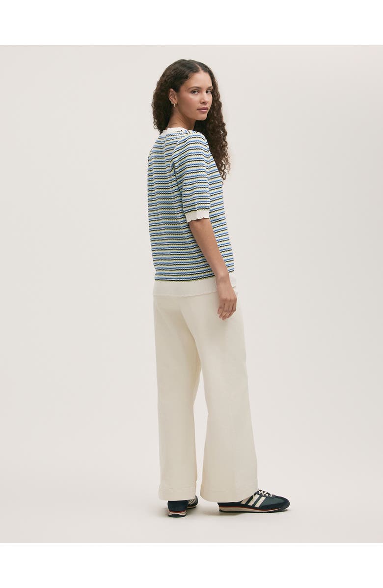 Finery London Willa Short Sleeve Striped Cardigan, Alternate, color, Blue Stripe