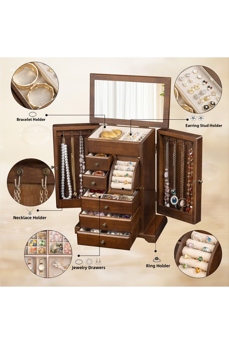 Tabletop Wooden Jewelry Armoire, Alternate, color, Walnut