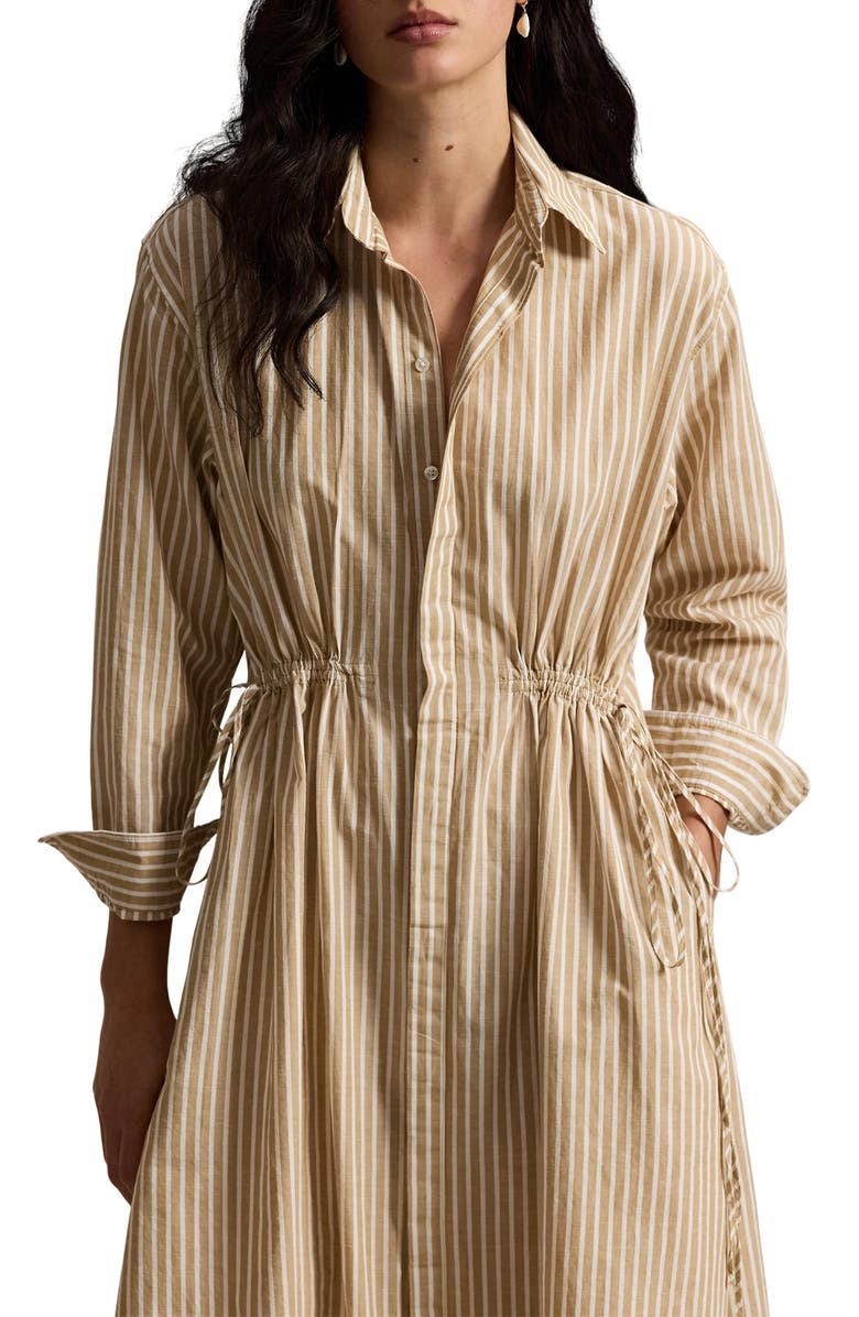 Polo Ralph Lauren Long Sleeve Stripe Shirtdress, Alternate, color, Classic Camel/ White