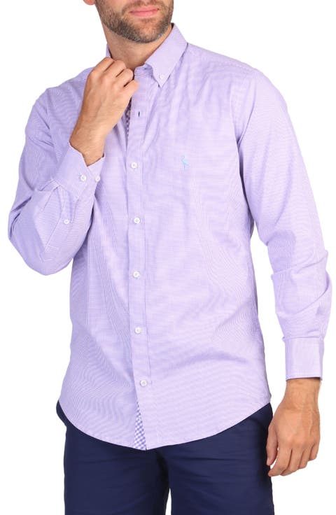 Micro Gingham Long Sleeve Button-Down Shirt
