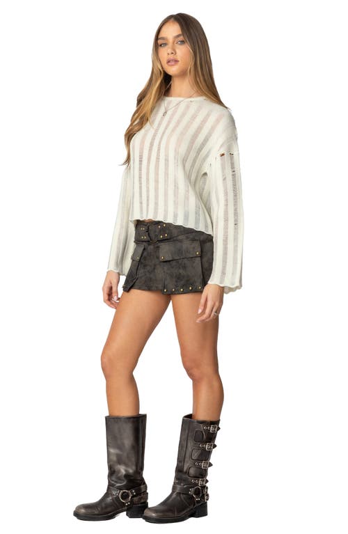 Edikted Marge Studded Faux Leather Miniskirt In Dark-brown