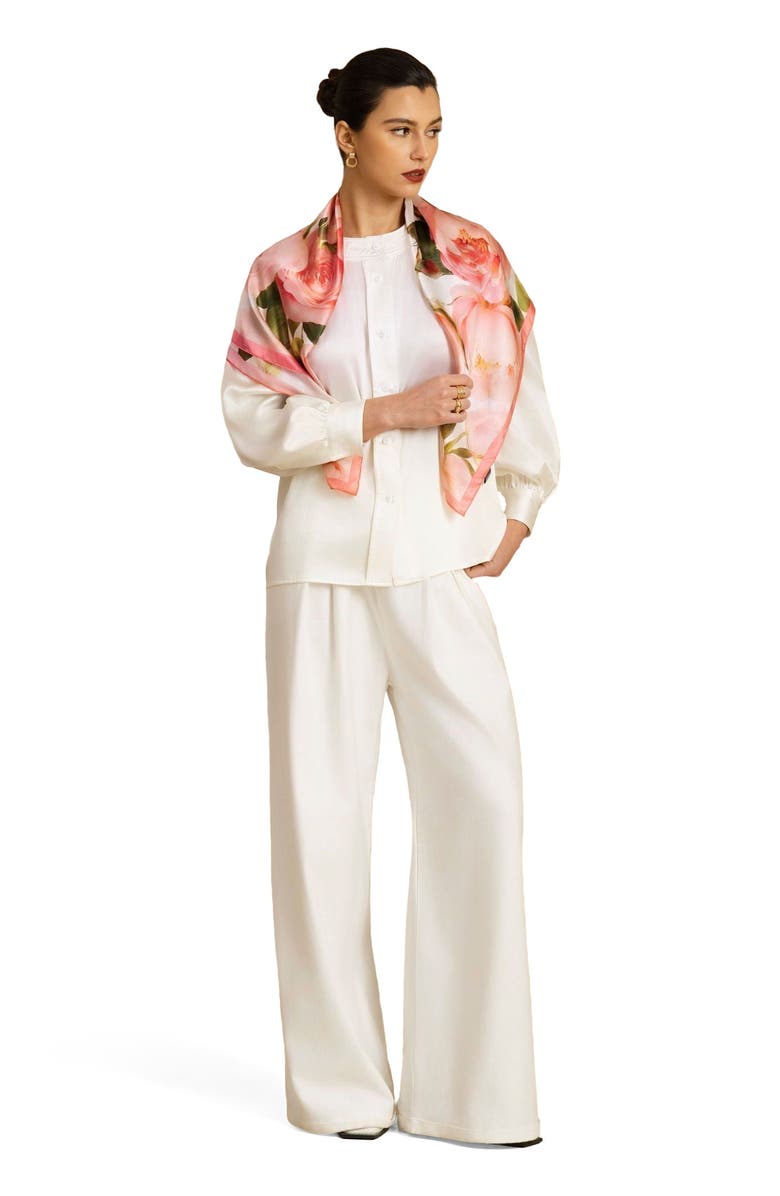 SILKSILKY Pure Silk Pink Floral Print Square Scarf, Alternate, color, Multi