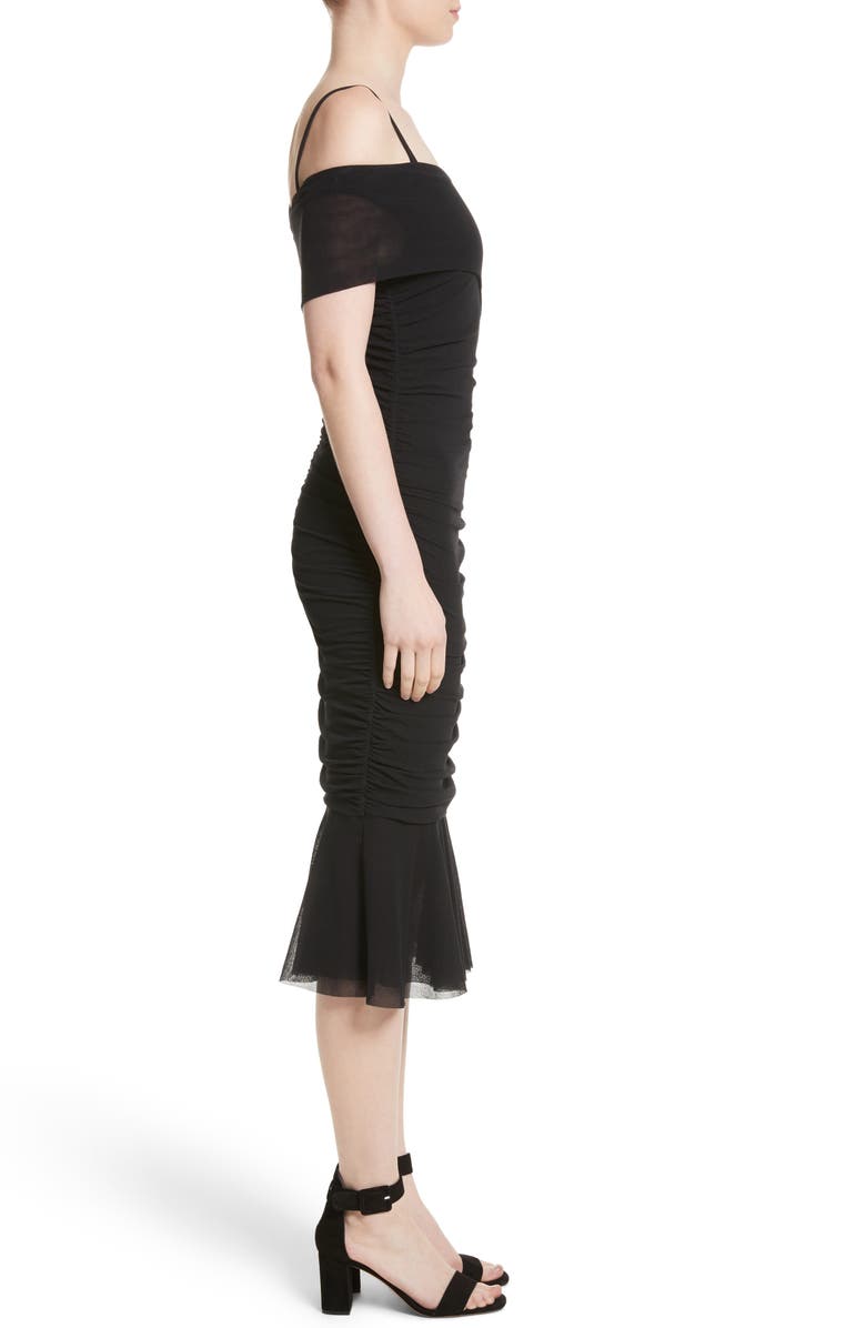 Fuzzi Ruched Tulle Cold Shoulder Dress, Alternate, color,