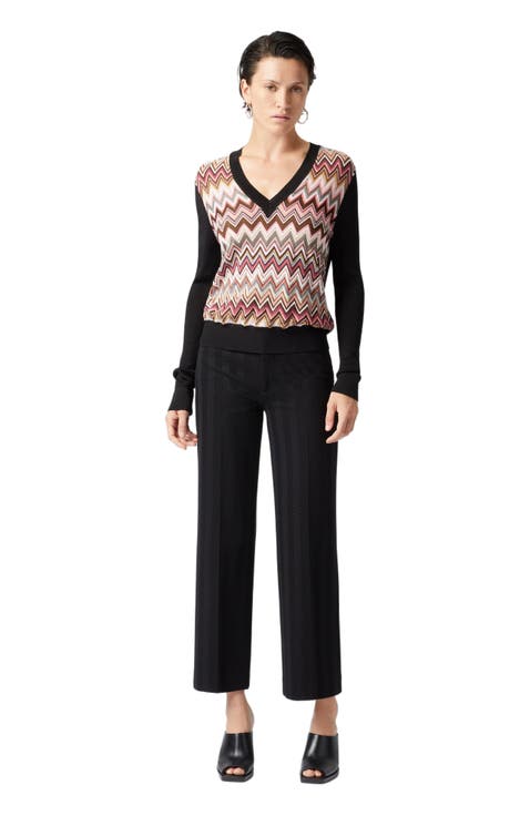 Viscose-blend Sweaters With Chevron Insert And V-neck