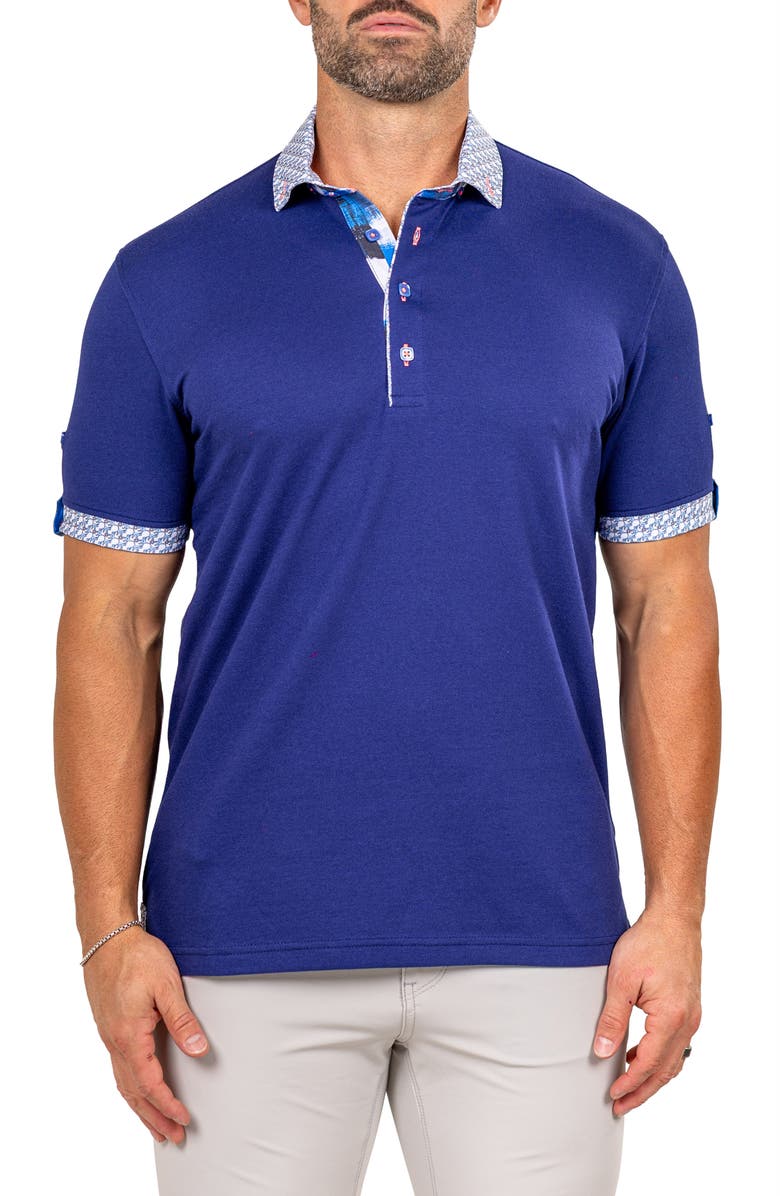Maceoo Newton Marthyr0025 Blue Button-Down Piqué Polo, Main, color, 