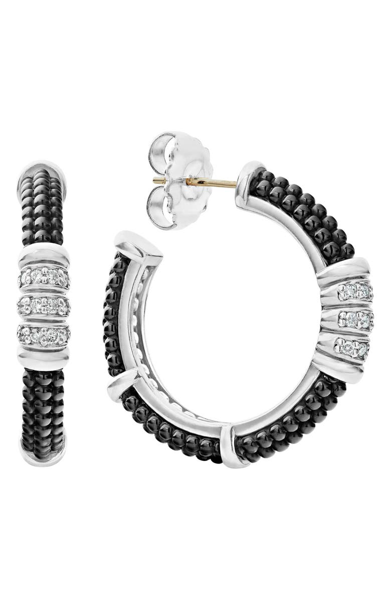 LAGOS Black Caviar Diamond 3-Row Hoop Earrings, Main, color, 
