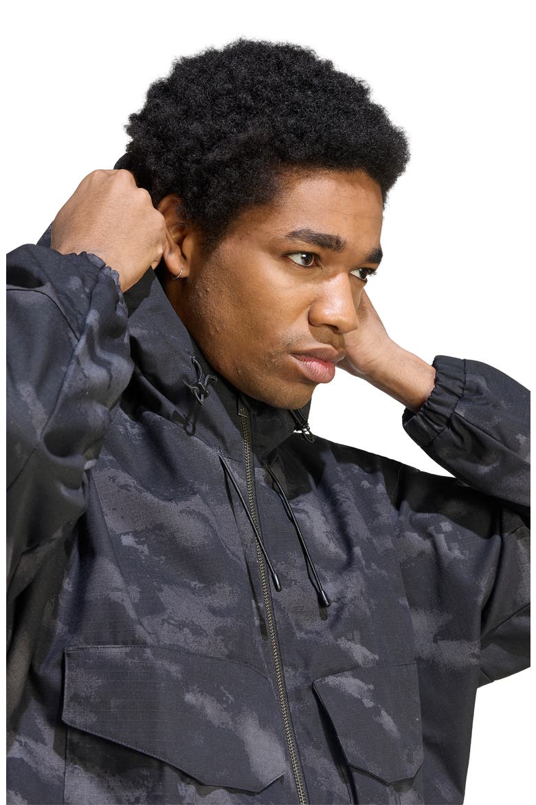 Camo Hooded Windbreaker, Alternate, color, BLACK