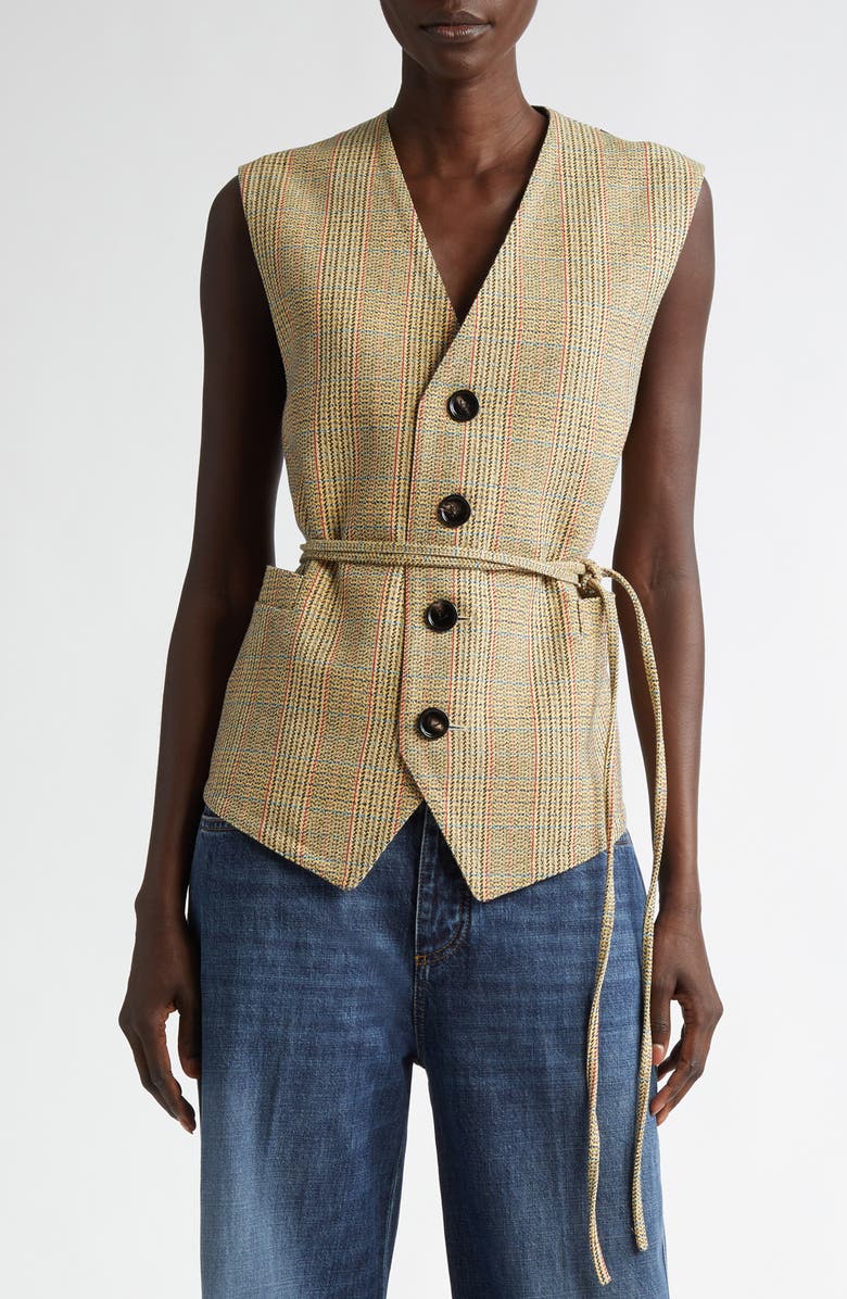 Bottega Veneta Distorted Prince of Wales Belted Vest, Main, color, 