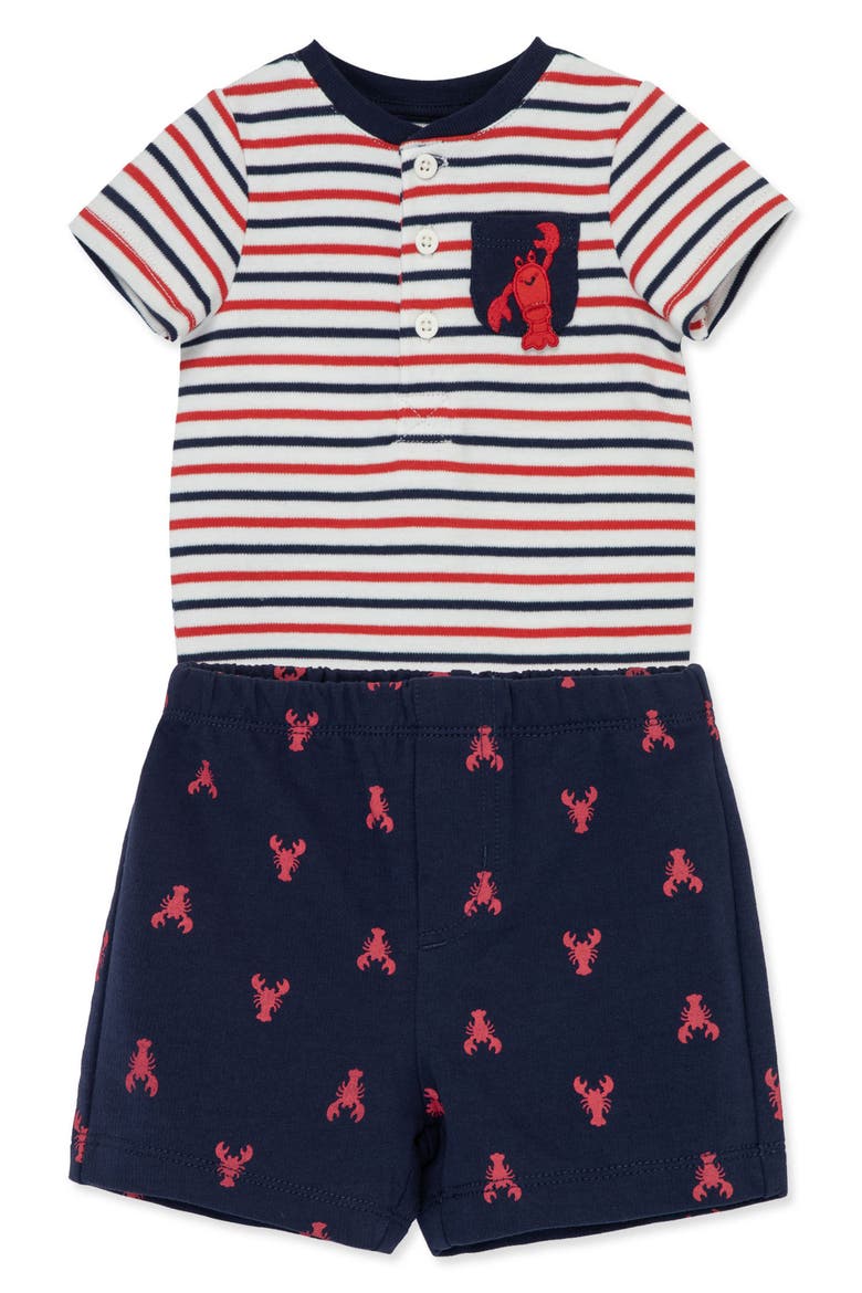 Lobster Stripe Bodysuit & Shorts Set, Alternate, color, BLUE