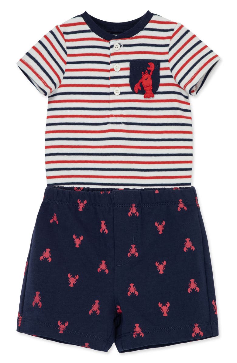 Little Me Lobster Stripe Bodysuit & Shorts Set, Alternate, color, 