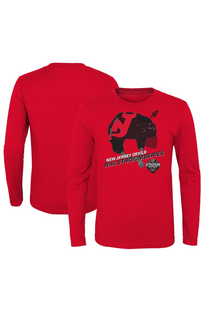 Outerstuff Youth Red New Jersey Devils 2024 NHL Stadium Series Helmet Logo Long Sleeve T-Shirt, Main, color, Red