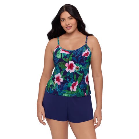 Farrah Scoopneck Plus Size Swim Romper with Pockets