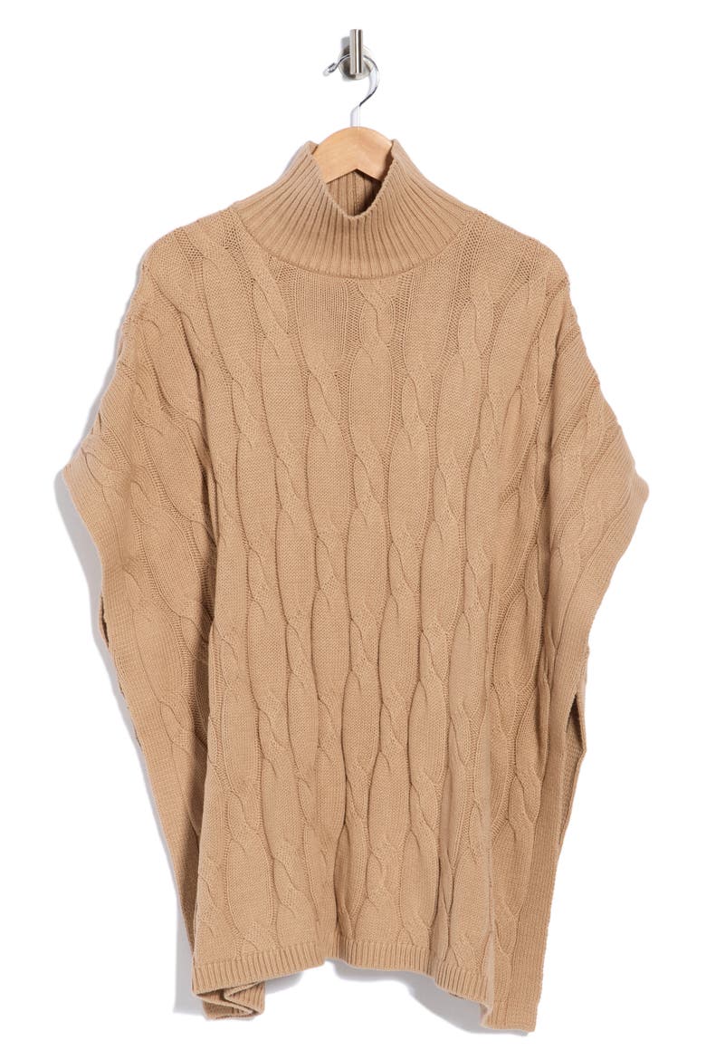 Cable Knit Sweater Poncho, Main, color, BISCUIT