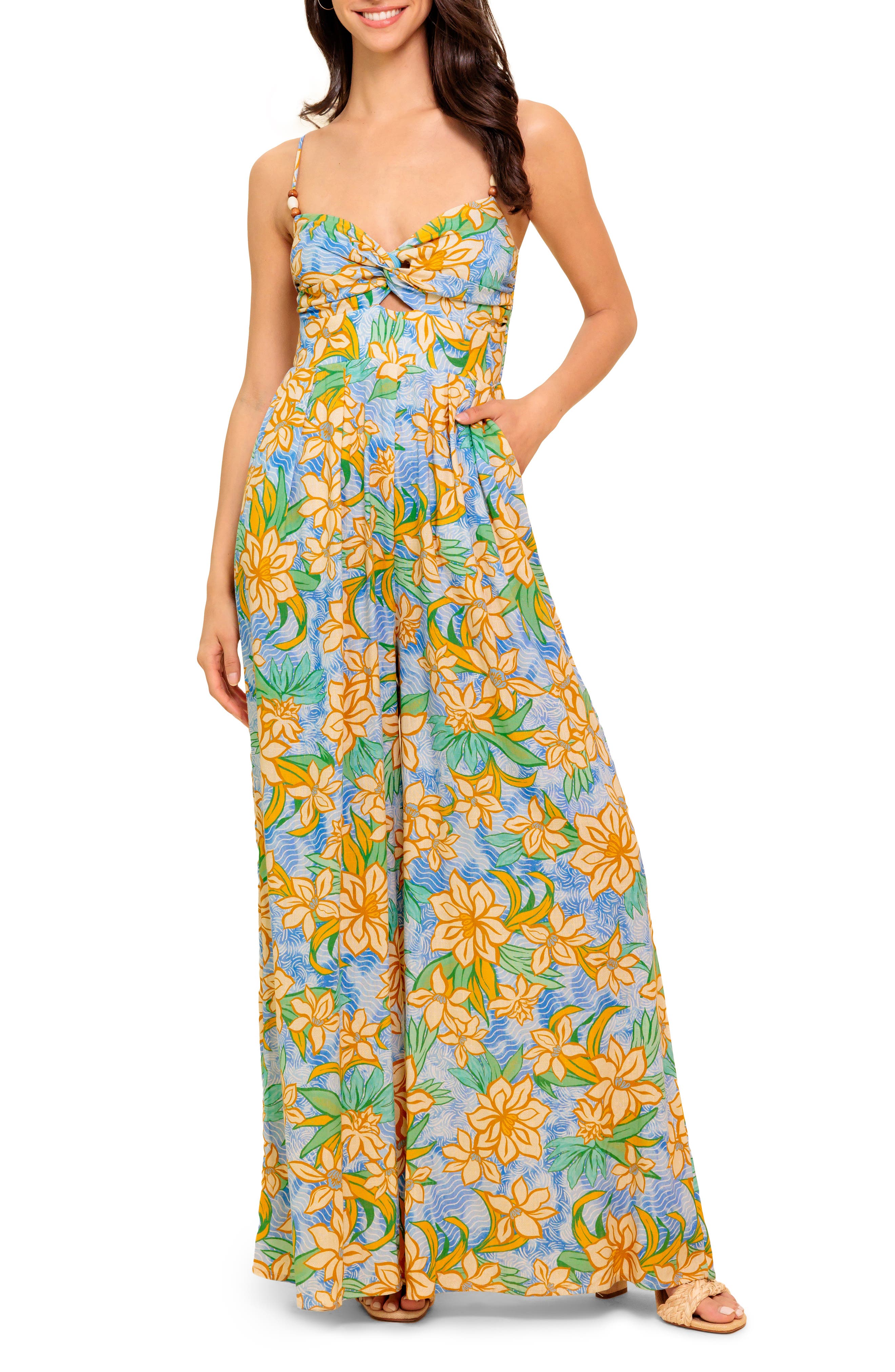 FLYING TOMATO Print Cutout Wide Leg Jumpsuit