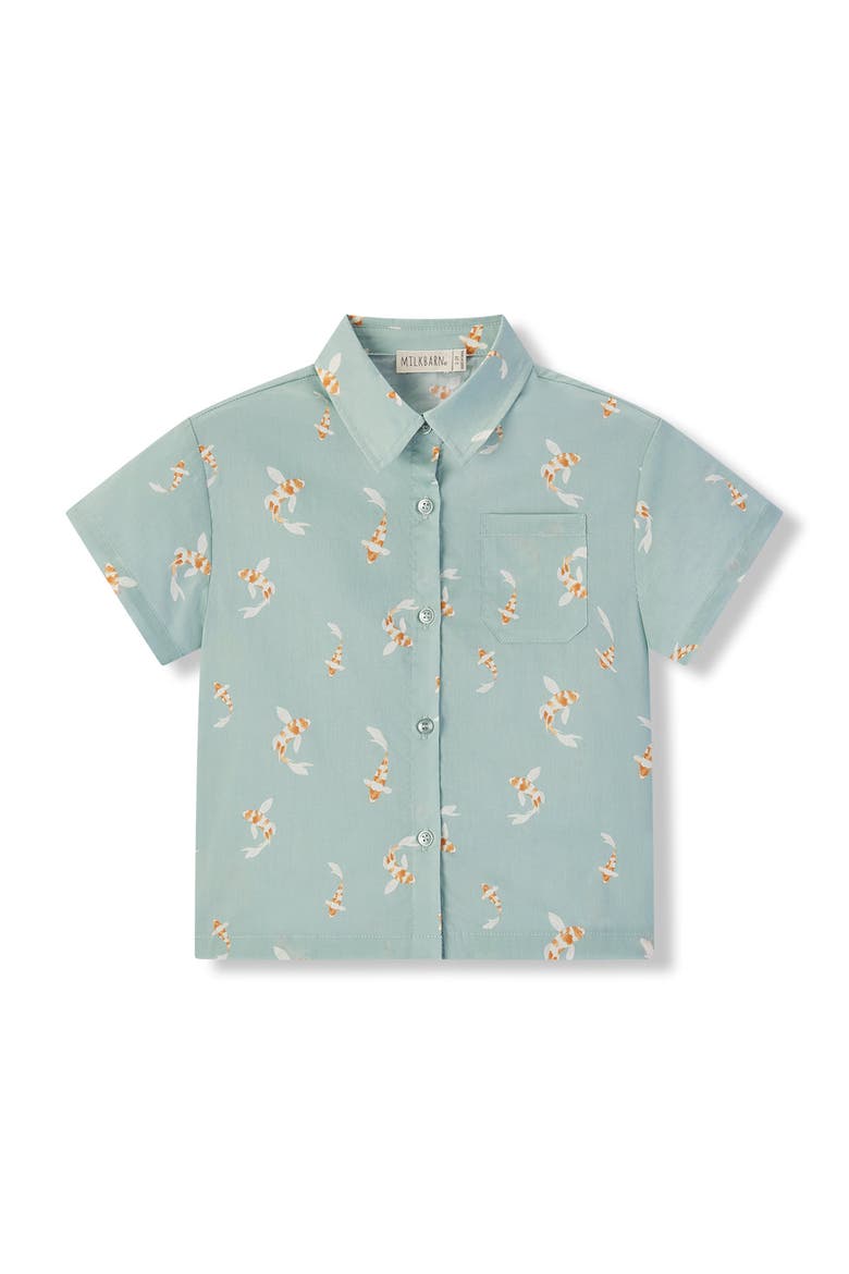 Collar Button-up Shirt And Shorts Set, Alternate, color, Swimming Koi