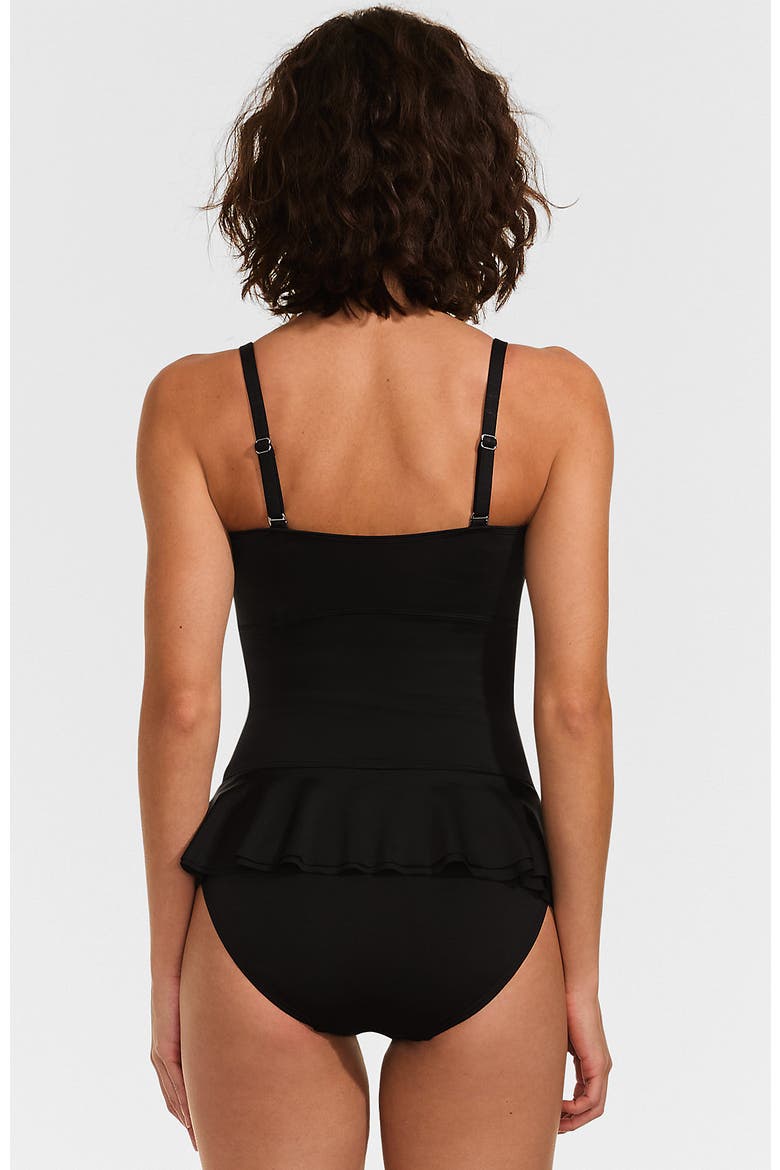 Sculpting Suit Ruffle Bandeau One Piece Swimsuit, Alternate, color, Black