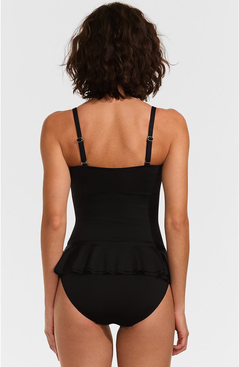 Lands' End Sculpting Suit Ruffle Bandeau One Piece Swimsuit, Alternate, color, Black