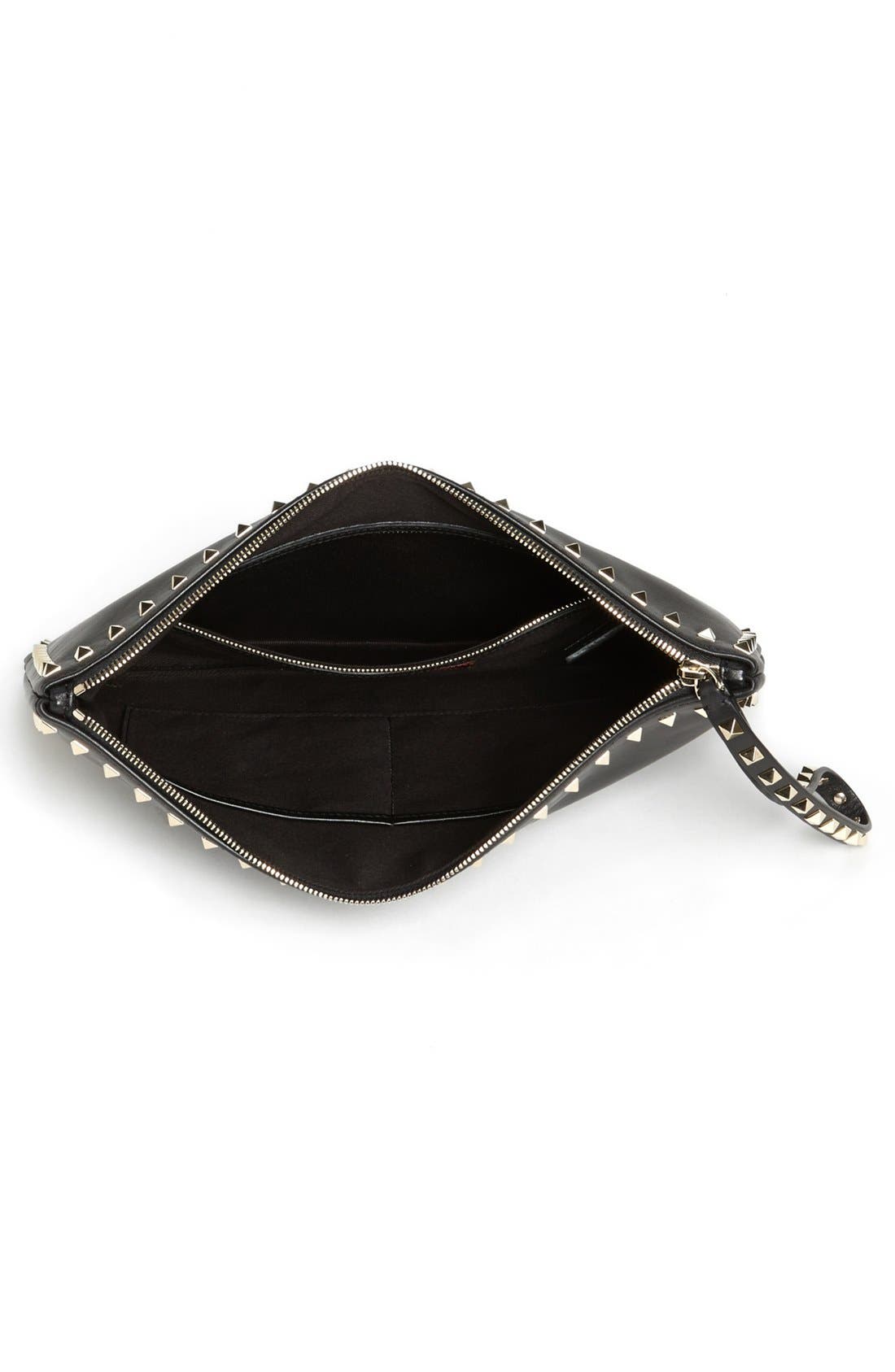 'Rockstud - Flat' Nappa Leather Clutch, Alternate, color, BLACK