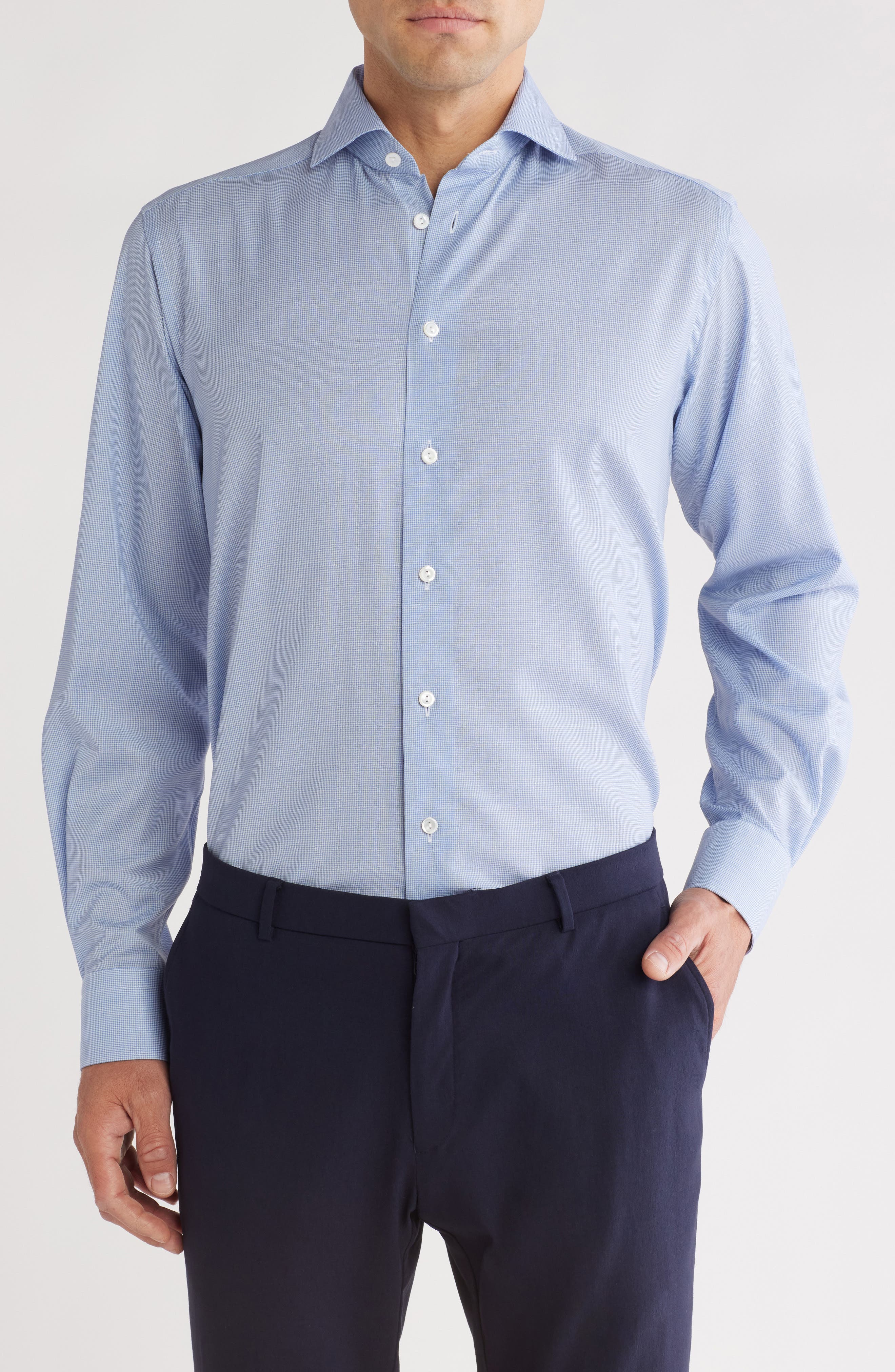 Eton Contemporary Fit Houndstooth Merino Wool Dress Shirt