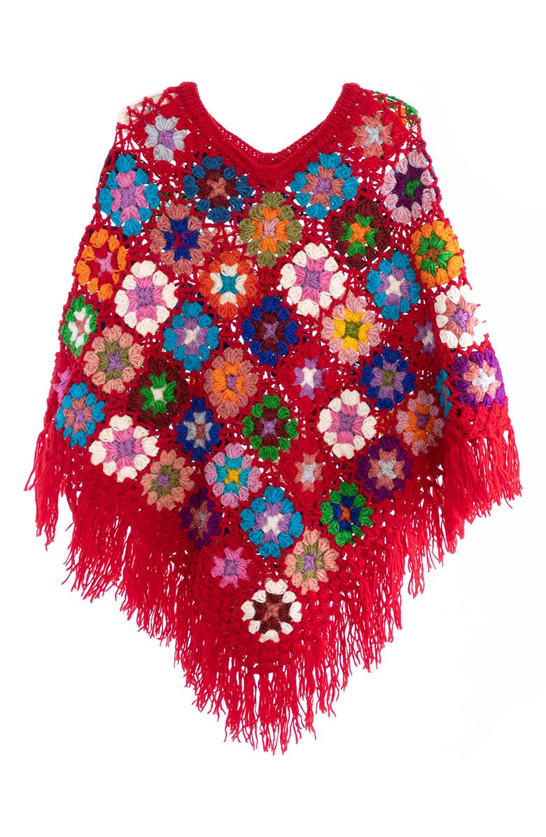 SAACHI Crochet Knit Triangle Poncho, Alternate, color, 