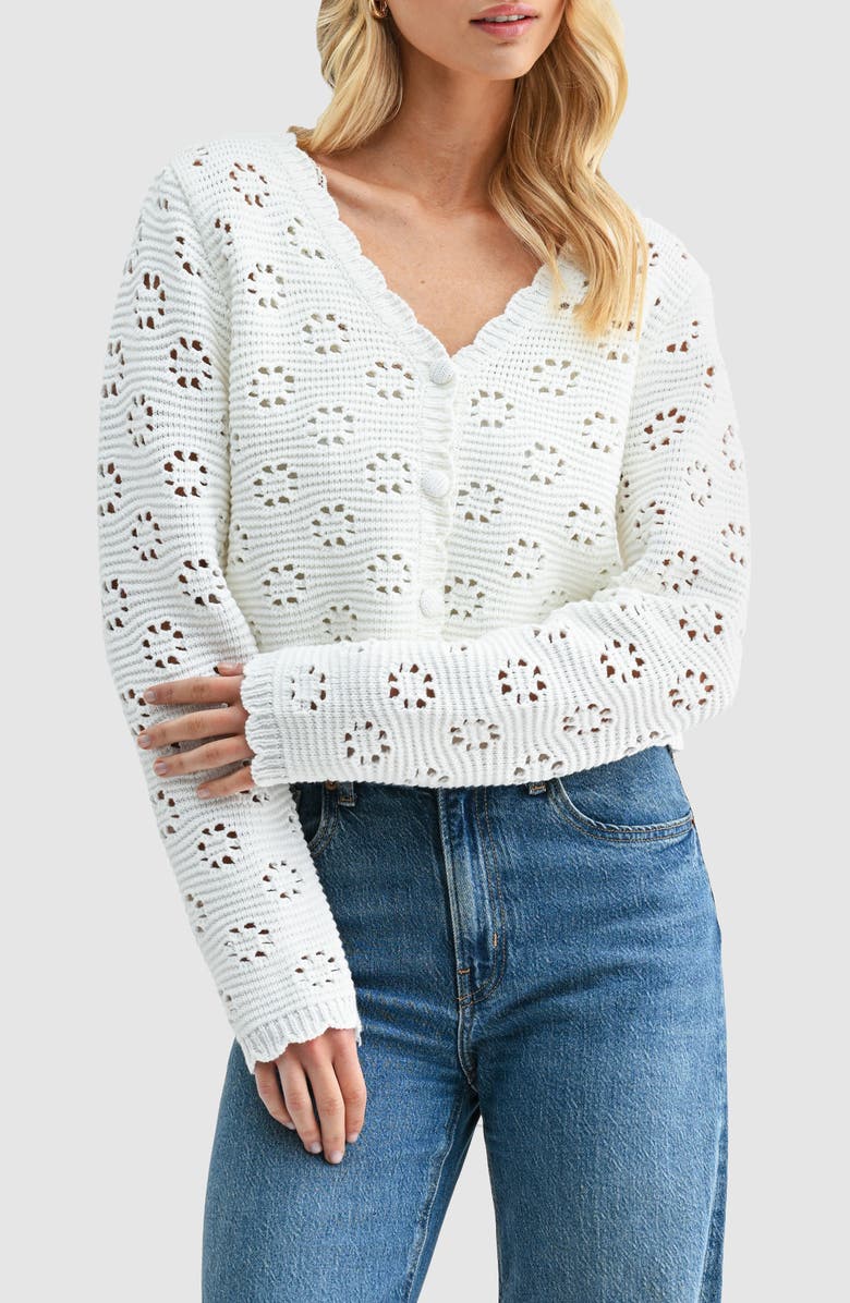 All in Favor Open Stitch Cotton Blend Cardigan, Main, color, Ivory
