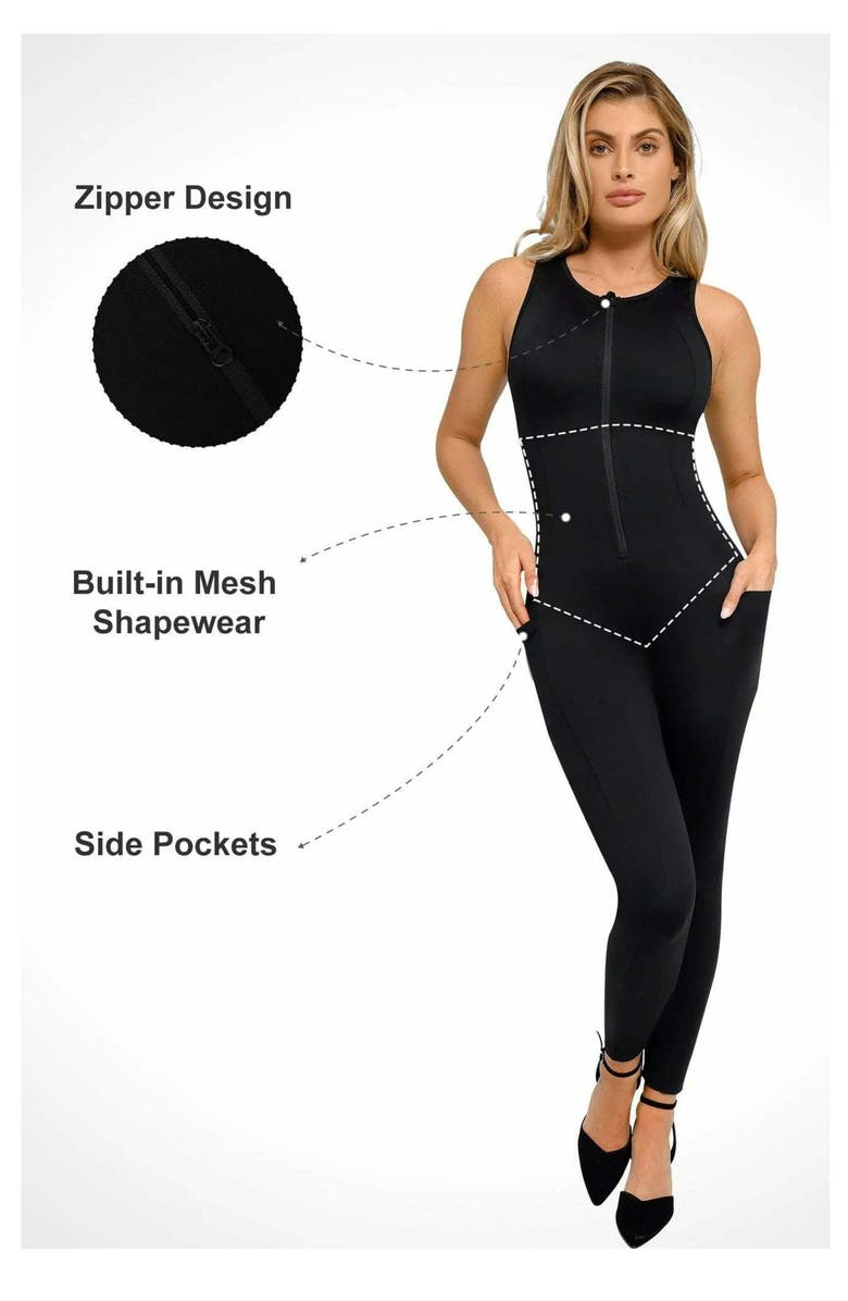 Popilush Shapewear Sleeveless Body-Sculpting Zip Front Jumpsuit, Alternate, color, Jet Black