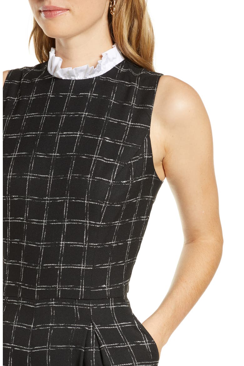 Windowpane Plaid Ruffle Collar Crop Jumpsuit, Alternate, color, BLACK