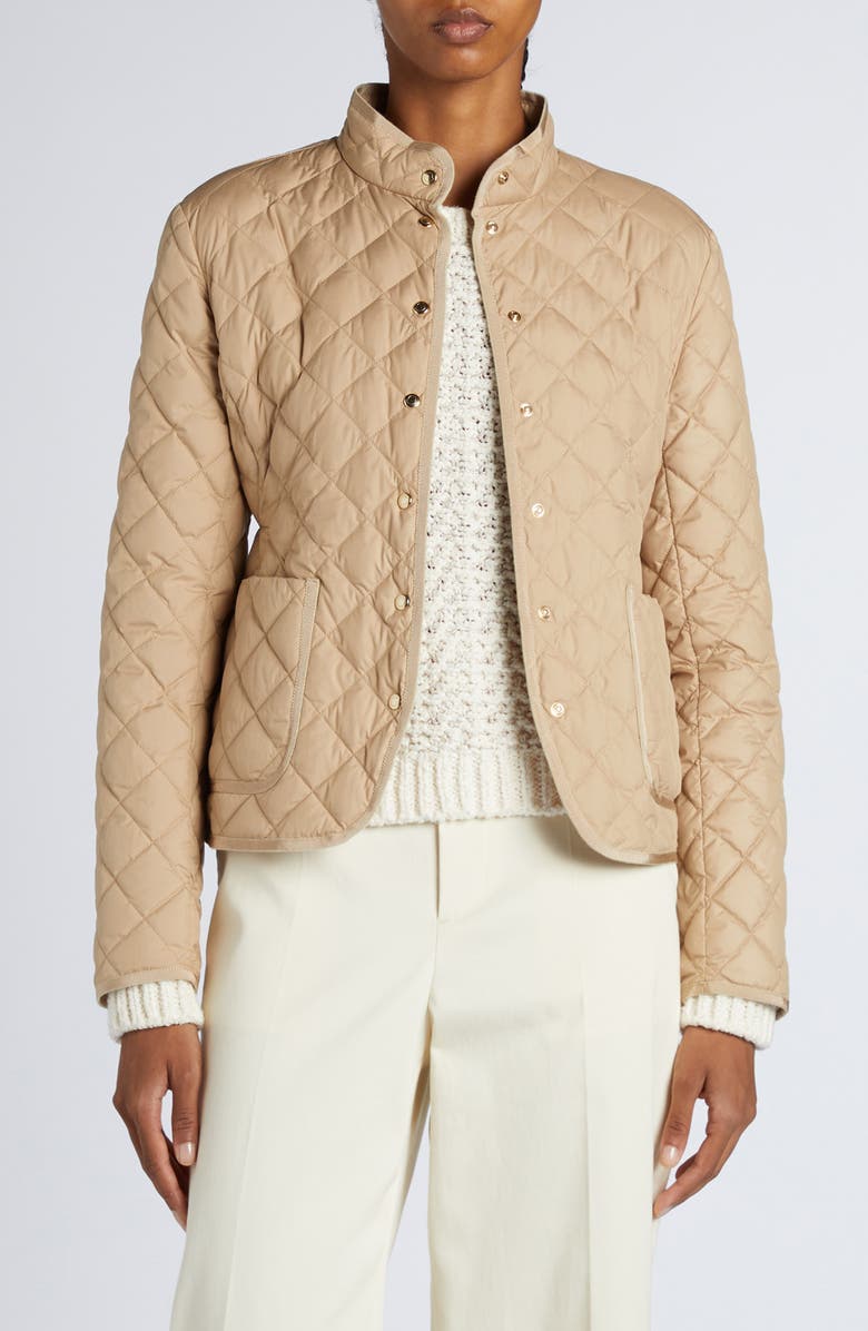 Moncler Epin Down Crop Jacket, Main, color, Beige
