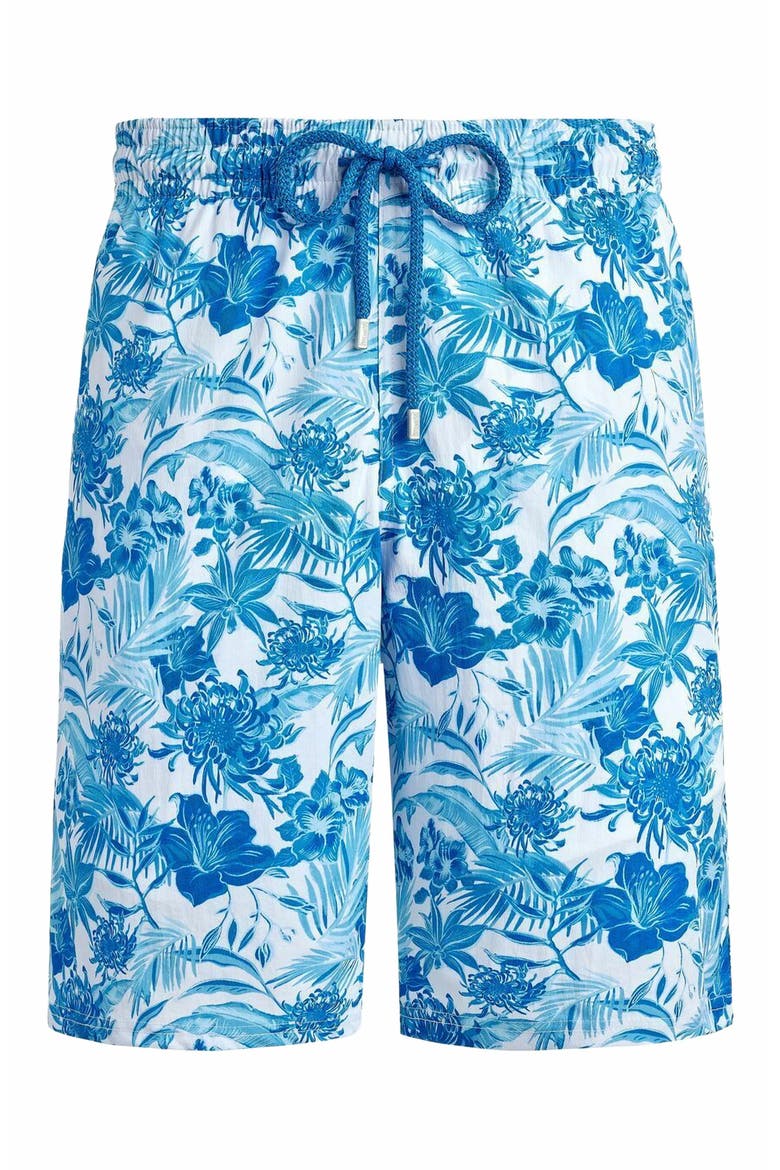 Men's Tahiti Flowers Long Stretch Board Shorts, Main, color, BLANC