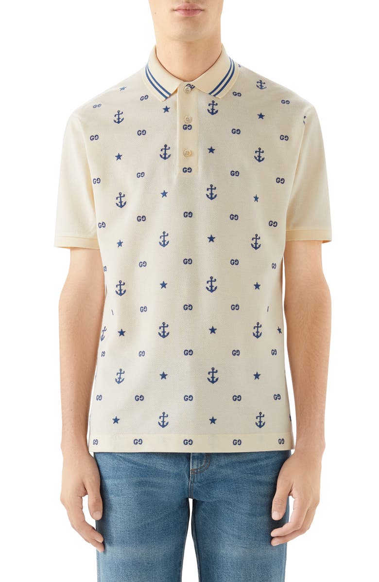Gucci Anchor Embroidered Piqué Polo, Main, color,
