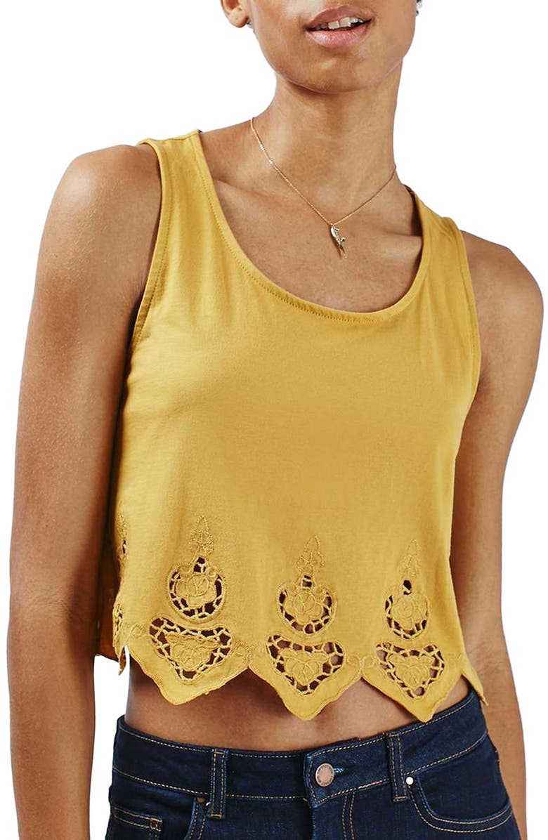 Topshop Embroidered Scallop Swing Tank, Main, color, 