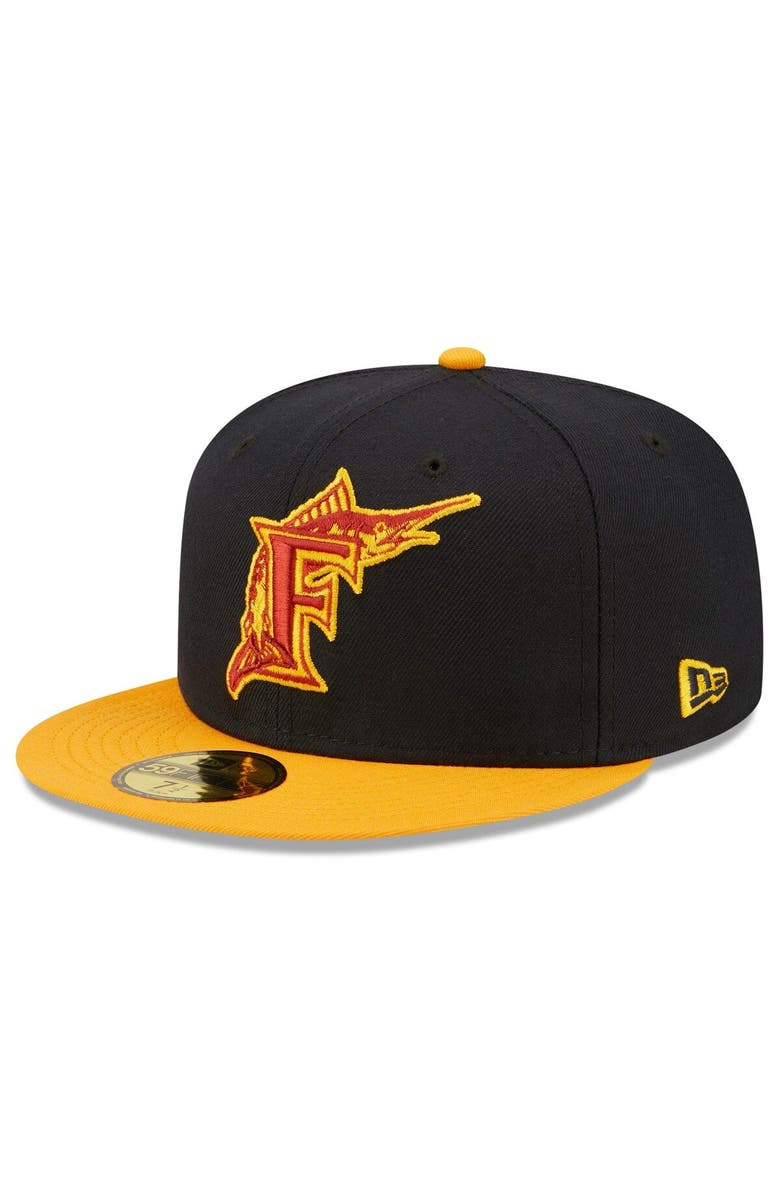 New Era Men's New Era Navy/Gold Florida Marlins Primary Logo 59FIFTY Fitted Hat, Alternate, color, 