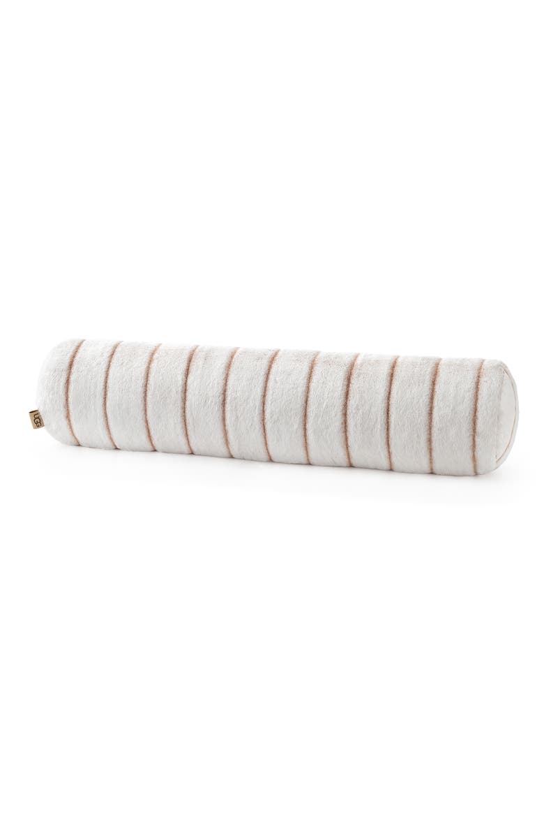 Stasia Faux Fur Bolster Pillow, Main, color, WHITE/ SANDALWOOD