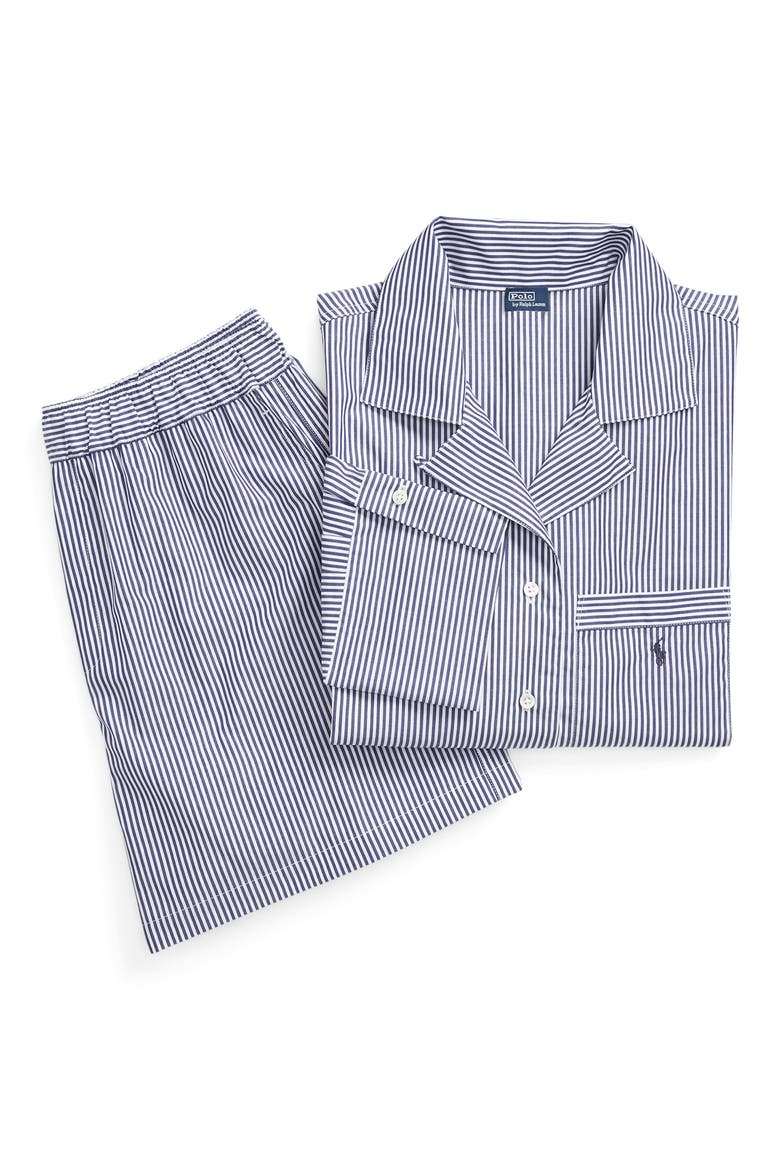 Crop Cotton Poplin Short Pajamas, Alternate, color, PURPLE STRIPES