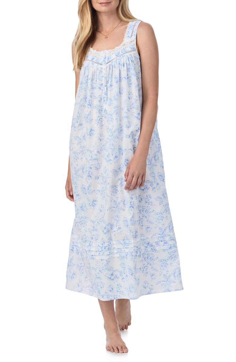 Eileen West Lace Trim Sleeveless Cotton Ballet Nightgown, Main, color, 