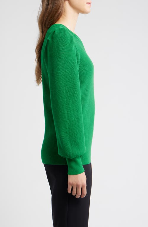 Ak Anne Klein Pleat Sleeve Crewneck Sweater In Green